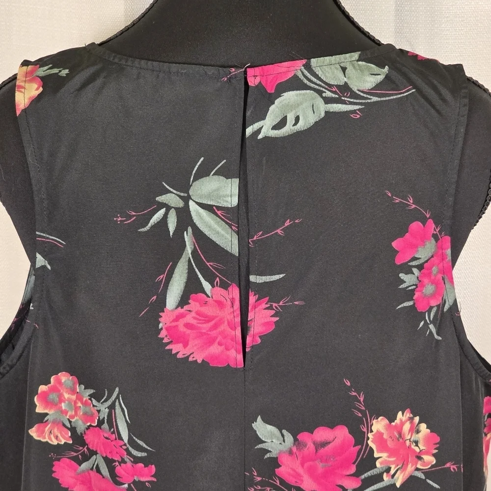 Free People Floral Shift Dress Black Sleeveless Size Large Boho